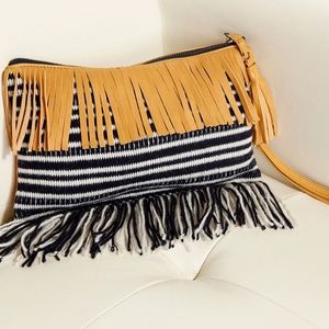 Chaser Leather & Tweed Clutch Yellow Black White